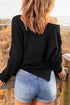 Henley Button Placket Side Slit Drop Shoulder Pullover Knit Sweater